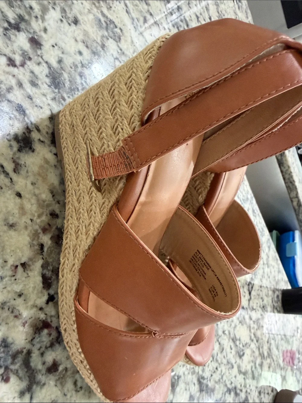 Time and Tru Tan Strappy Espadrille Wedge Sandals
